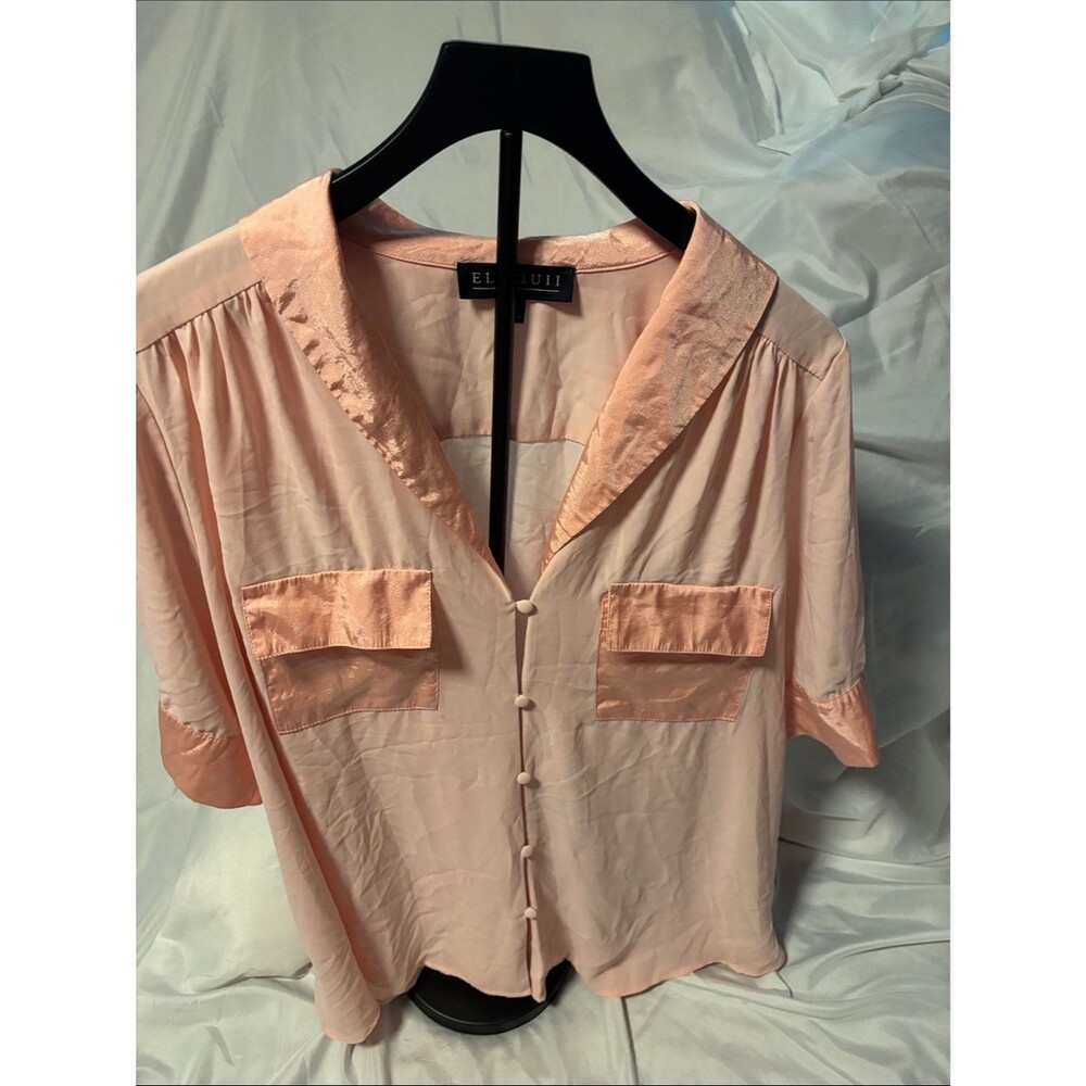 Eloquii Peach Satin-Trim Button Front Shirt